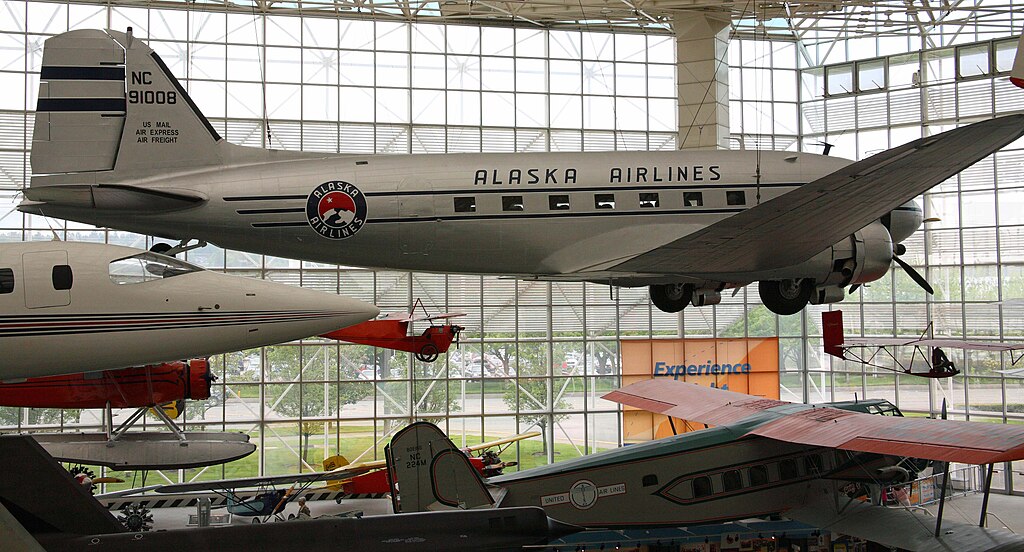 Alaska Airlines DC-3 at the Museum of Flight at Boeing Field in Seattle