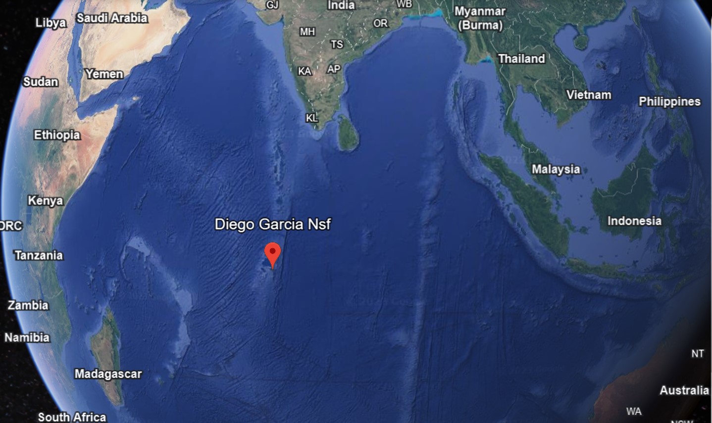 Diego Garcia location in Indian Ocean