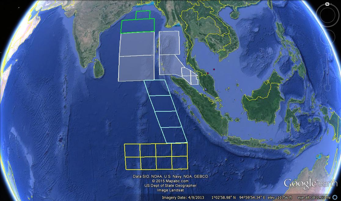 Figure 7: Surface search areas west of the Malay Peninsula 8 to 15 March 2014