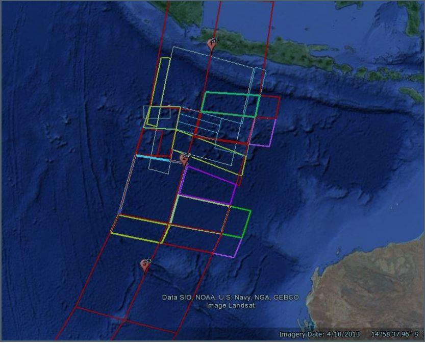 Figure 9: KL ARCC and BASARNAS S1, S2 and S3 search areas (18-23 March 2014)