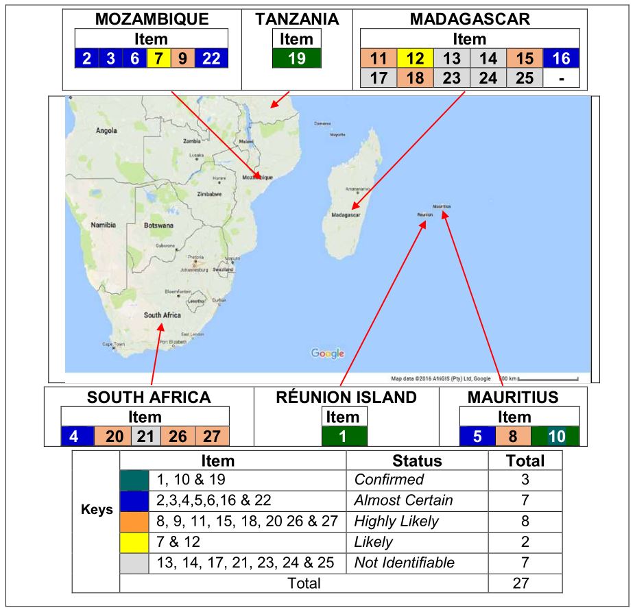 Figure 1.12B - Locations and Status of Identification of the Debris