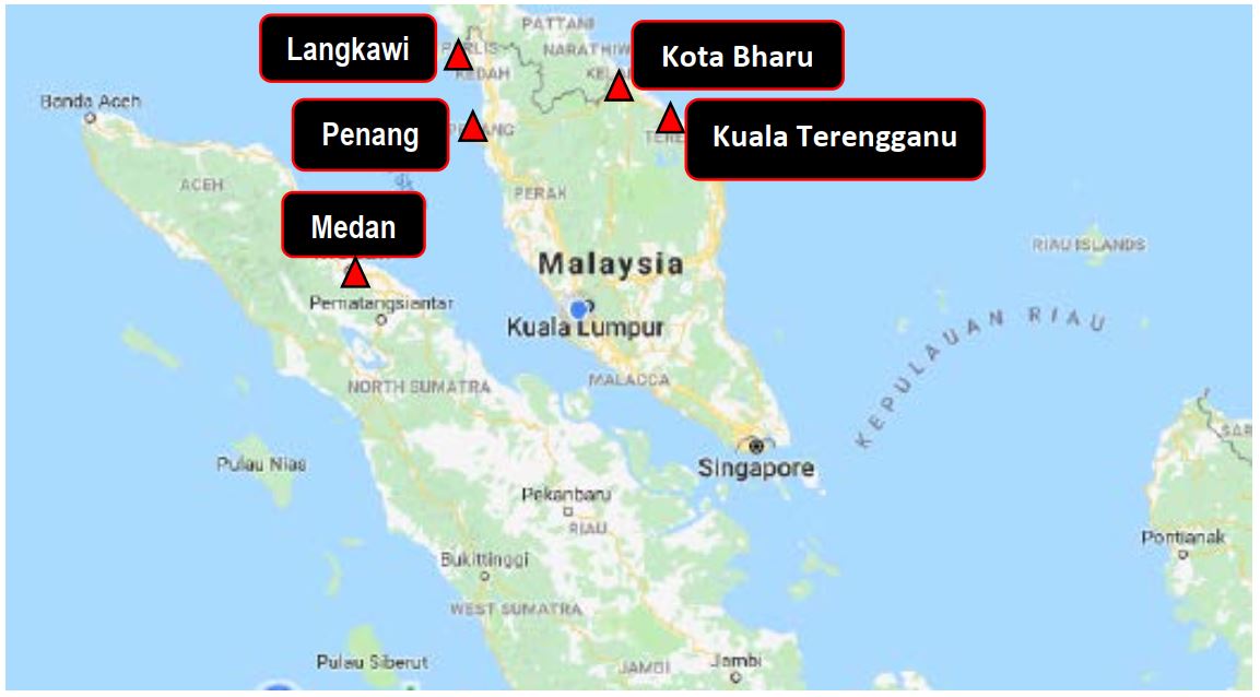 Figure 1.1D - Airports for Emergency Landing along the Flightpath of MH370 (chart not to scale) 
